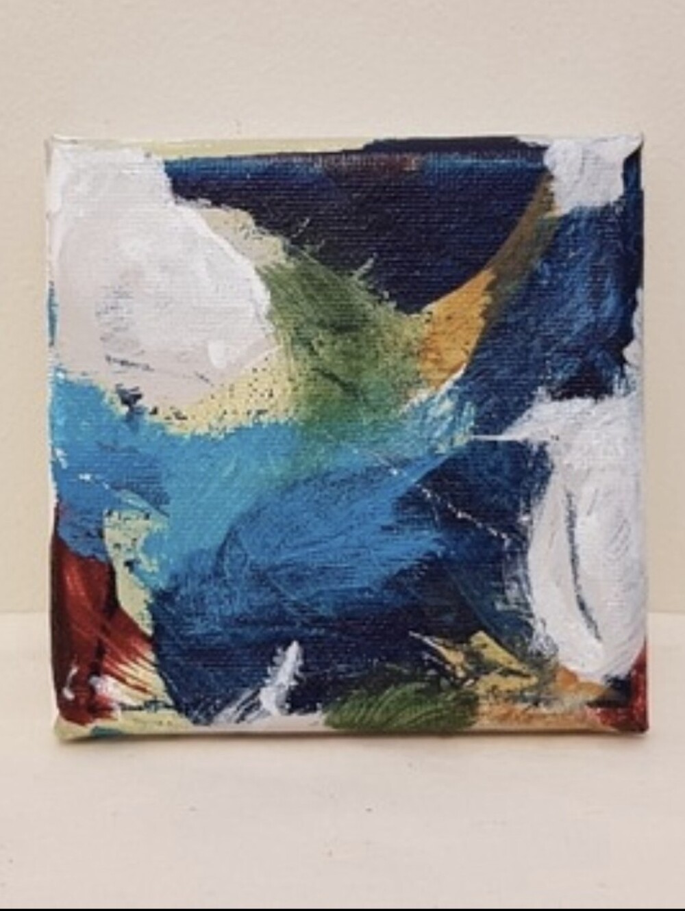 Contemporary Blue & White Abstract Canvas Painting 4x4